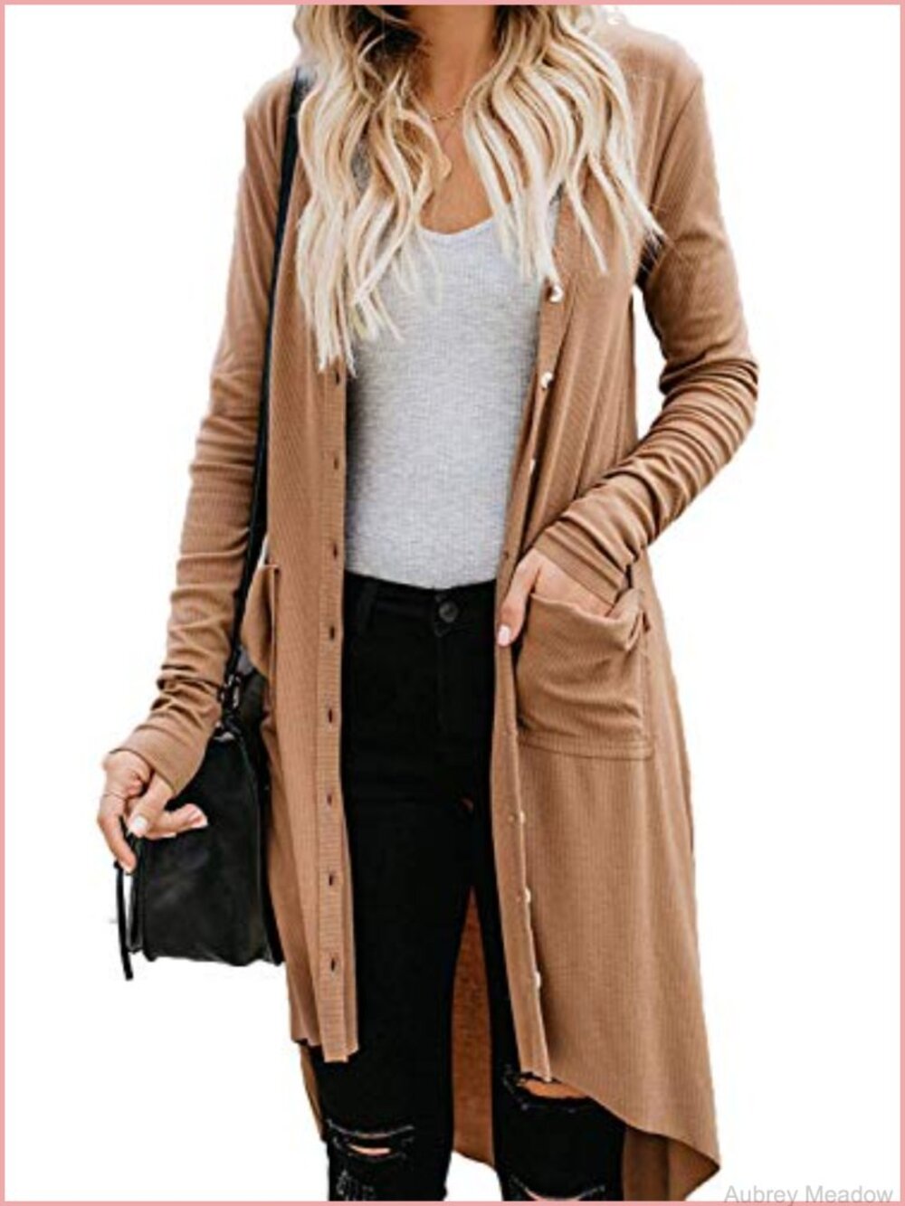 Women's Long Cardigan Button Down Knit Sweater with Pockets
